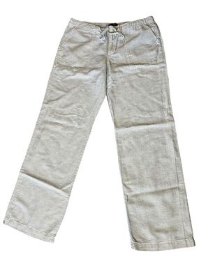 Gap Linen Blend Pants Women Size 8R Blue Stripe Drawstring Wide Leg Casual